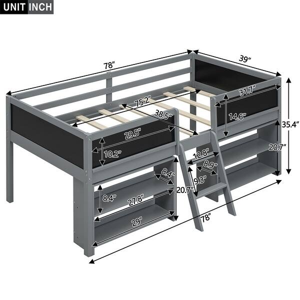 Twin Size Low Loft Bed with Two Movable Shelves and Ladder - Bed Bath ...