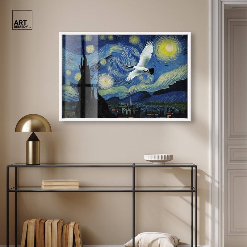 Crane Starry Night Shadowbox by Art Remedy