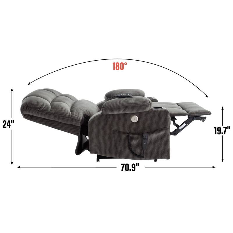 Chenille Power Lift Recliner Chair with 2 Cup Holders, Dual Motor Infinite Position Recliner Sofa with Massage & Heating
