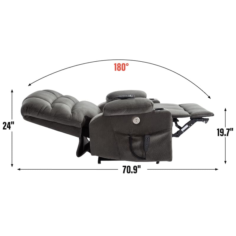 Dual Motor Power Lift Recliner Chair with Massage, Lumbar Heating, 8-Point Vibration, and Dual Cup Holders
