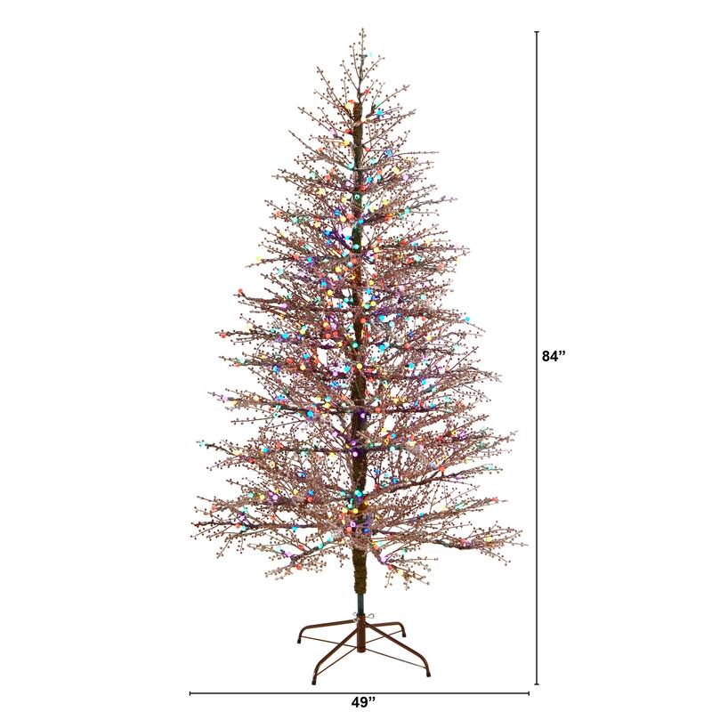 7' Frosted Berry Twig Christmas Tree with 450 Multicolored Lights - 84