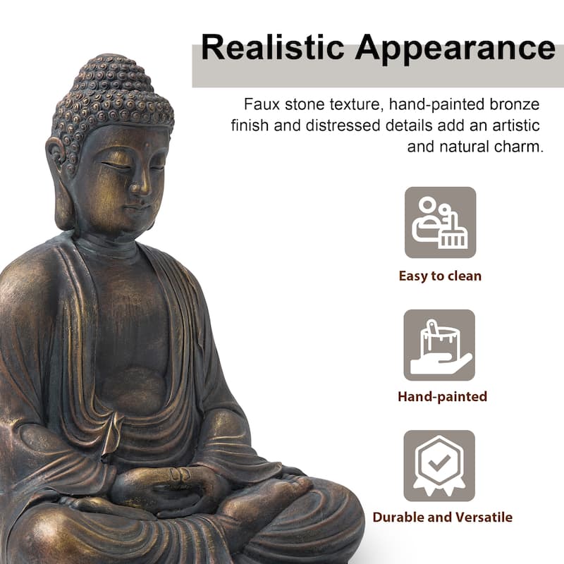 Glitzhome Zen-Style MgO Meditating Garden Buddha Statues Monk Sculpture Indoor Outdoor