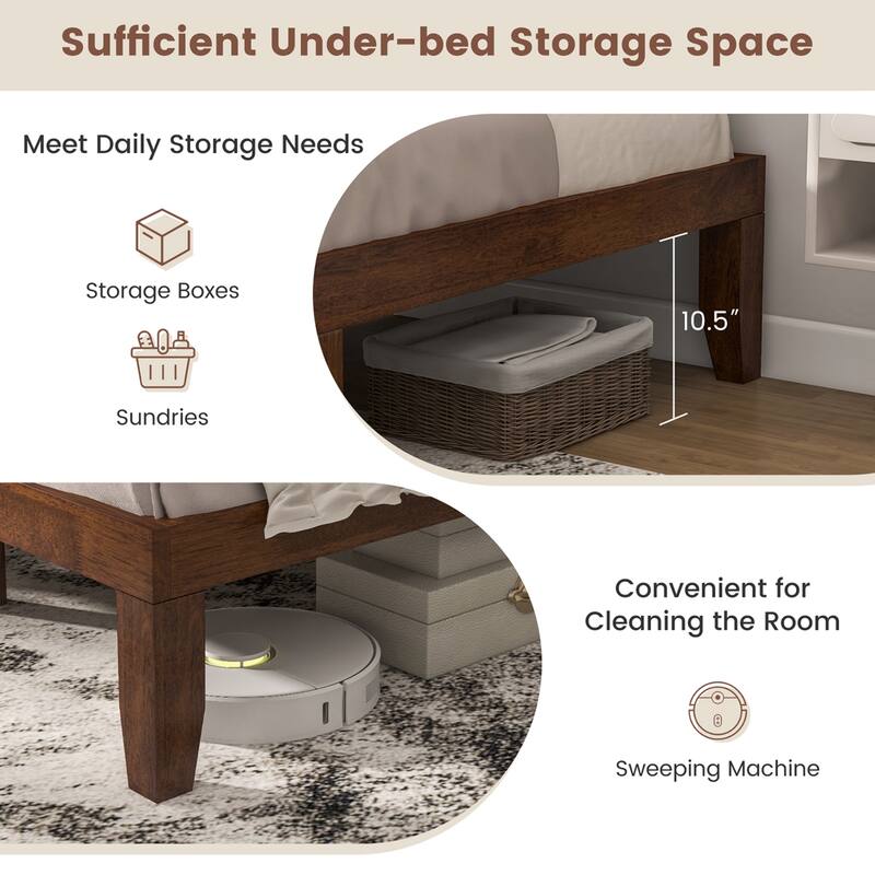 Costway King Size 14'' Wooden Bed Frame Mattress Platform Wood Slats