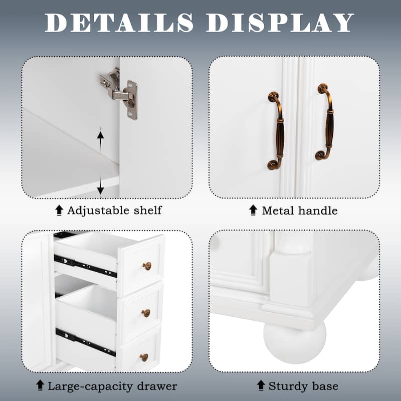 28"/36" Bathroom Vanity with Sink, Integrated Ceramic Basin Vanity Cabinet with Roman Column Base, Solid Wood Frame