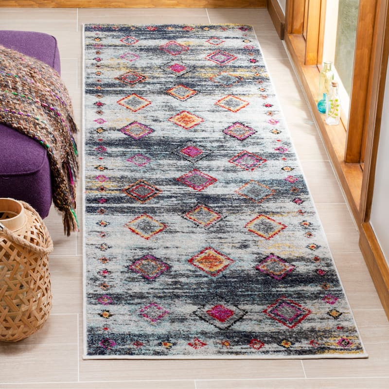 SAFAVIEH Adirondack Adalet Vintage Boho Oriental Rug - 2'6" x 8' Runner - Light Grey/Red