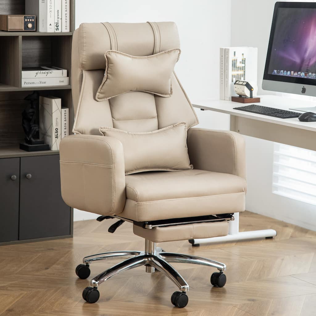Leather High Back Reclining Office Chair with Footrest, Executive Chair Computer Task Chair with Lumbar Support