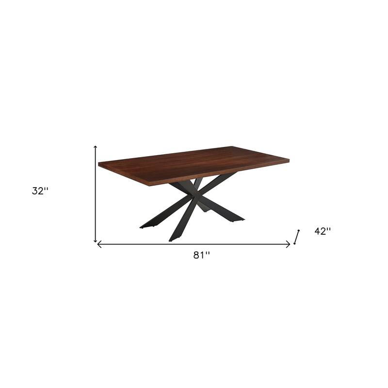 HomeRoots 81" Brown and Black Wood and Metal Cross Leg Base Dining Table - 81.00 in. x 32.00 in. x 42.00 in.