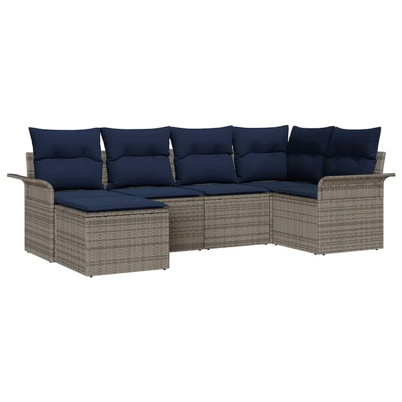 vidaXL 6/7 Garden Sofa Set with Cushions Black/Brown/Grey Poly Rattan - 95.9 x 52.2 x 27.2