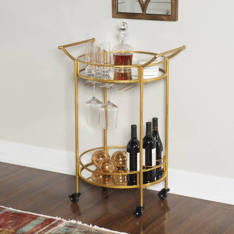 Linon Grant Gold Round Metal Bar Cart