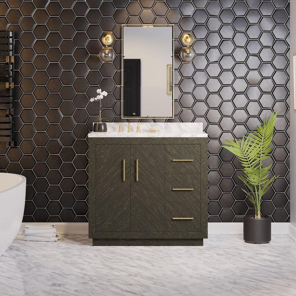 KitchenBathCollection Peyton 36" Bathroom Vanity with Carrara Marble Top