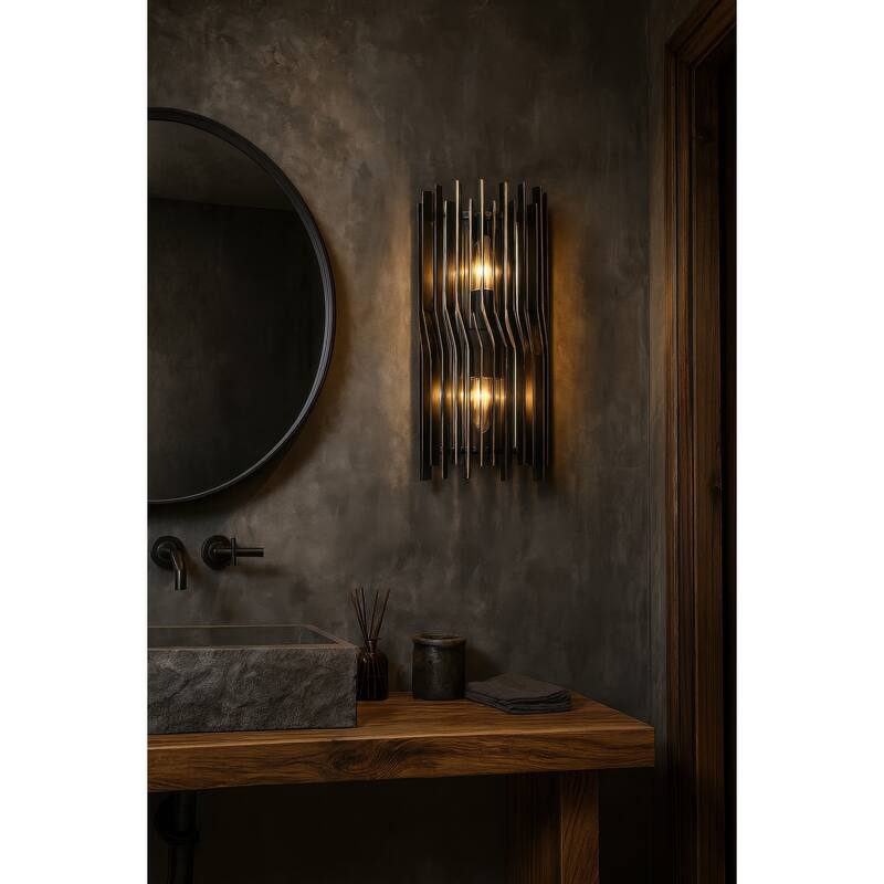 Varaluz Park Row Wall Sconce - Matte Black/French Gold - 4.75"D x 8"W x 15.75"H