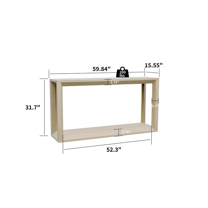 60" Solid Wood Console Table, Rectangular Sofa Table with Wide Top and Open Storage, Behind-Couch Accent Table Entryway Console