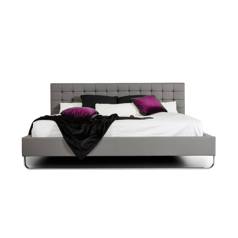 Ani King Size Platform Bed, Plush Tufted Gray Faux Leather Upholstery