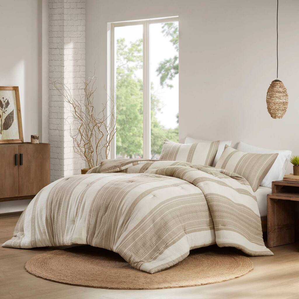 3PCS Full/Queen Cotton Waffle Weave Comforter Set with Sham All Season OEKO TEX Certified