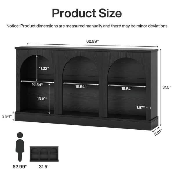 dimension image slide 1 of 4, 63-Inch Farmhouse Console Table with 3 Tier Storage