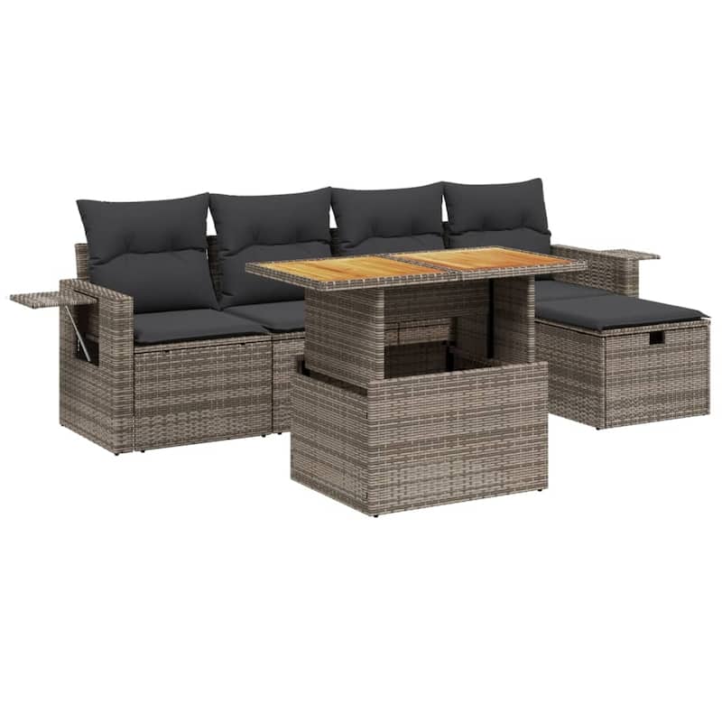 vidaXL Patio Sofa Set with Cushions Outdoor Furniture 6 Piece Poly Rattan - 21.7 x 39.4 x 28.7
