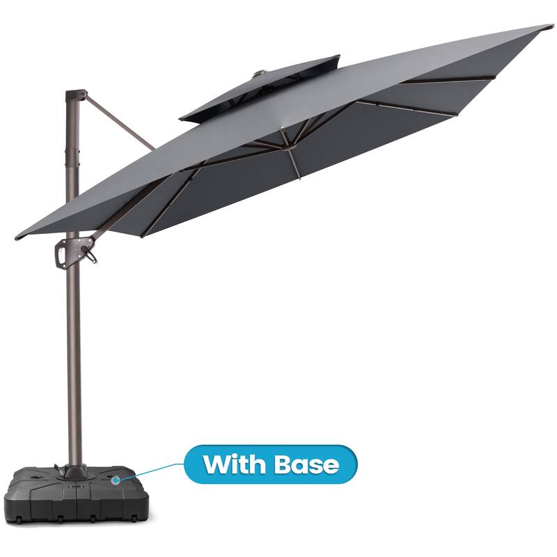 11 × 9 ft Outdoor Patio Offset Cantilever Dual Top Umbrella with Weighted Base