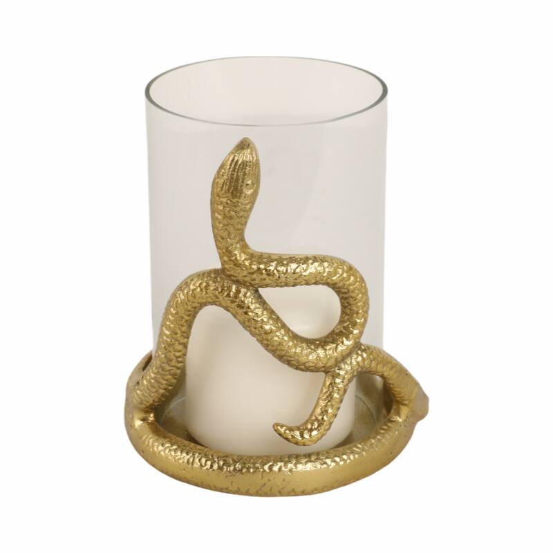 Modern Metal Snakaround Pillar Candle Holder for Home Decor - Gold