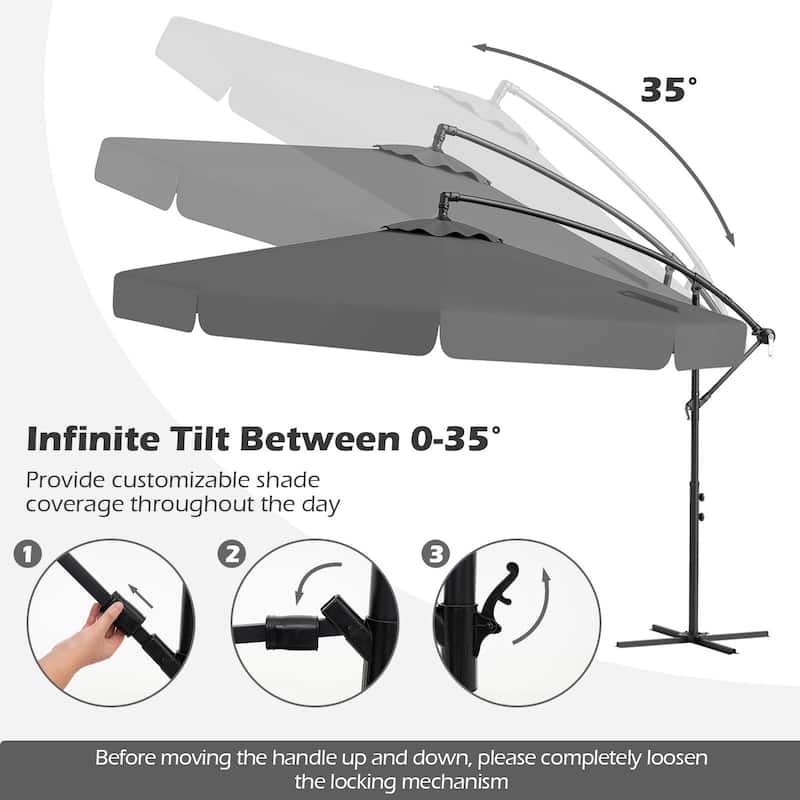 10FT Outdoor Cantilever Umbrella with Fade-Resistant Canopy Tilt Handle and Cover Included (Only Umbrella)