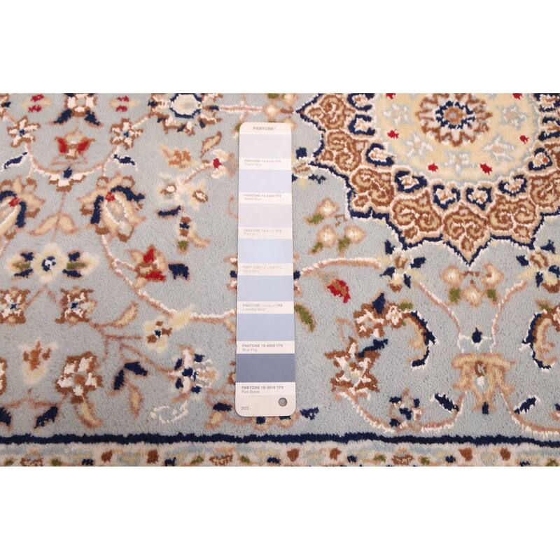ECARPETGALLERY Hand-knotted Nain Light Denim Blue Silk, Wool Rug - 2'8 x 16'9