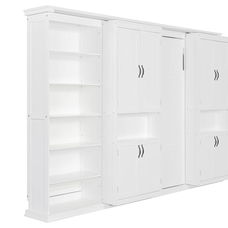 Queen Murphy Bed with Sliding Storage Cabinets & Shelves - Large Capacity Wall Bed System