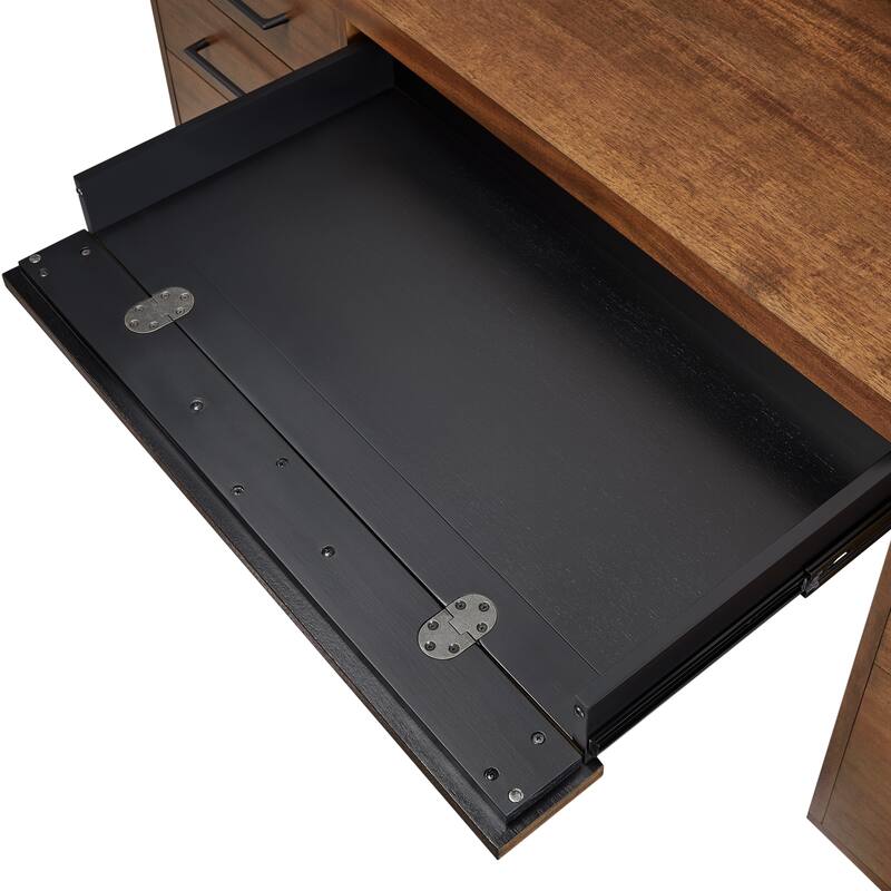 Modern Wood Double Pedestal Executive Desk, Writing Table, Office Desk, Fully Assembled, Rich Medium Brown