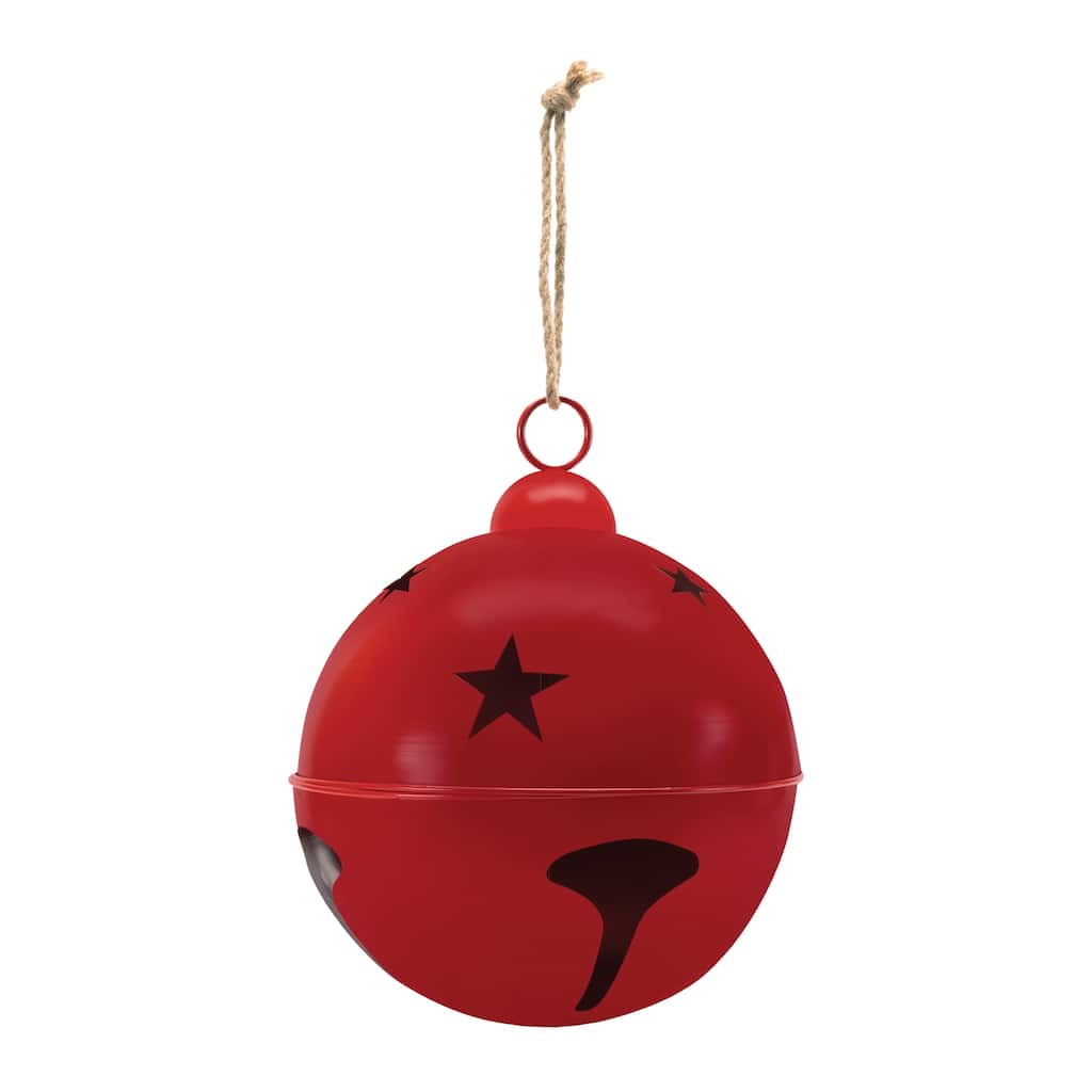 19 Inch Large Red Metal Bell Ornament with Jute Rope Hanger Rustic Holiday Decor for Christmas Tree - 16”L x 16”W x 19.25”H