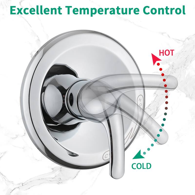 Drill-Free Rain Showerhead 7-Setting Hand, Dual Shower Head Spa System with Tup Spout (Rough-in Valve Included)