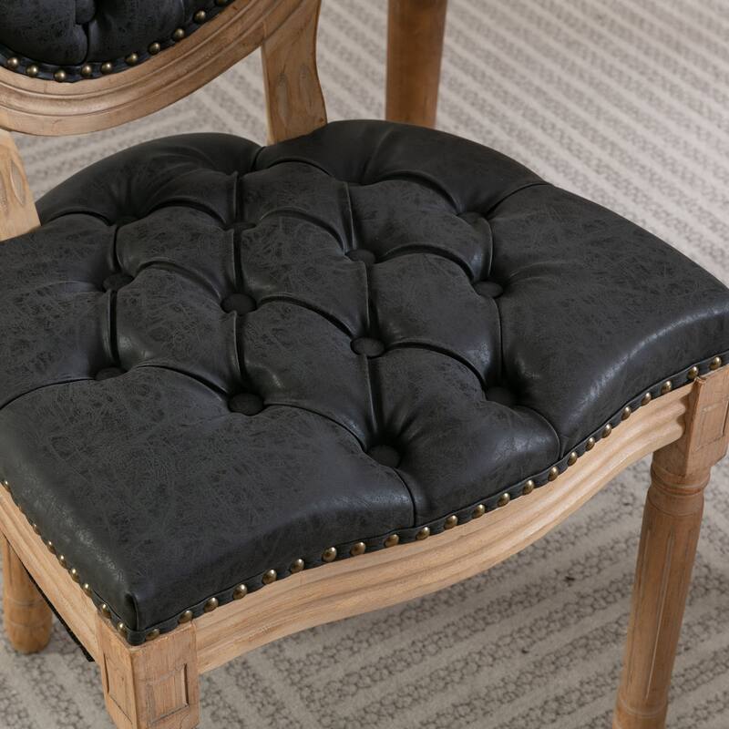 GDF Studio - French Traditional Wood PU Upholstered Dining Chairs with Tufted Back & Nailhead Trim, Set of 2