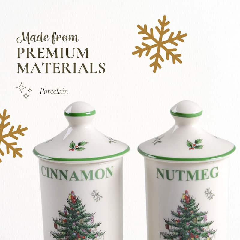 Spode Set of 2 Christmas Tree Spice Jars - 2" D x 4.5" H