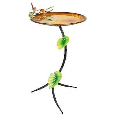 Metal Birdbath with Hummingbird and Branch Stand