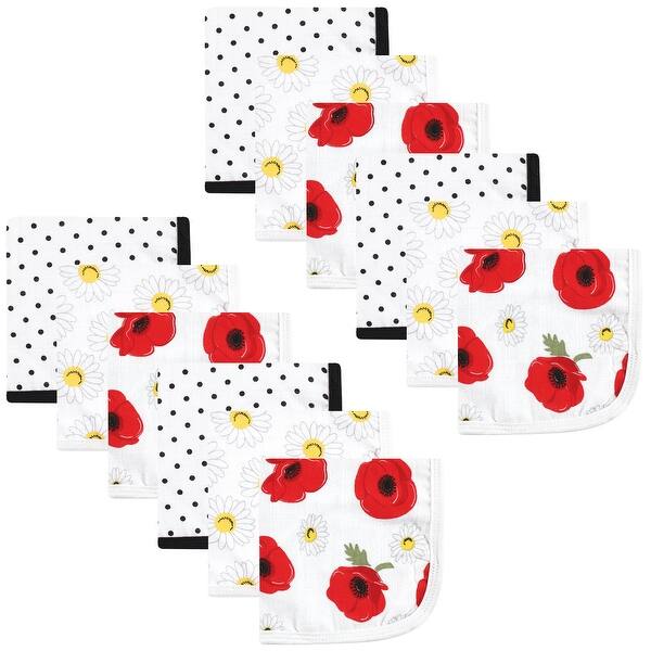 slide 1 of 1, Hudson Baby Infant Girl Cotton Muslin Washcloths, Poppy Daisy, One Size - Poppy Daisy - One Size One Size - Poppy Daisy