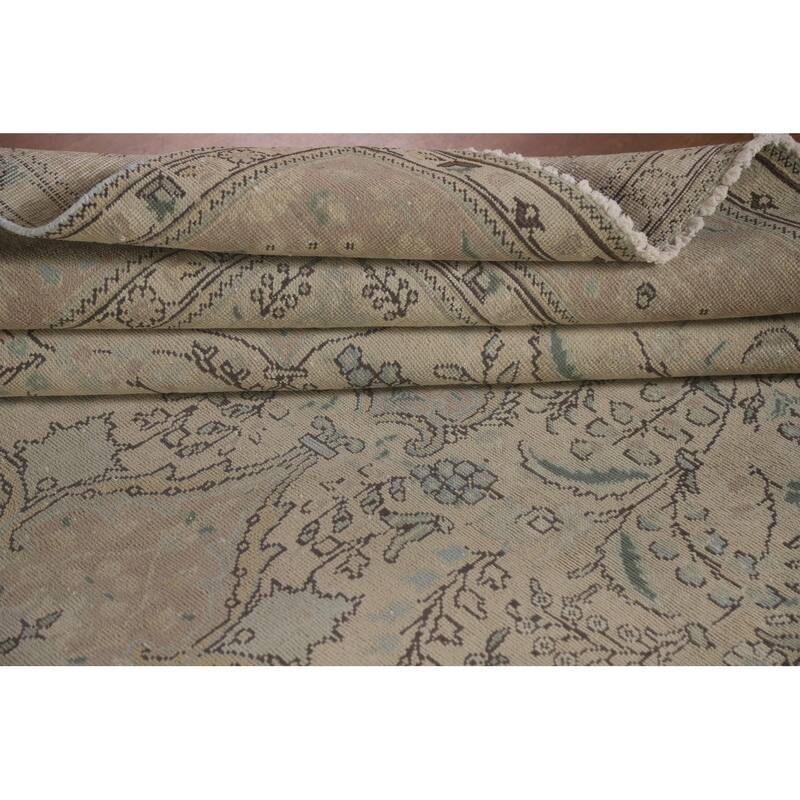 Hand Knotted Oriental 100% Wool Carpet Traditional Floral Beige & Ivories Tabriz Area Rug - 12' 11'' X 9' 6''