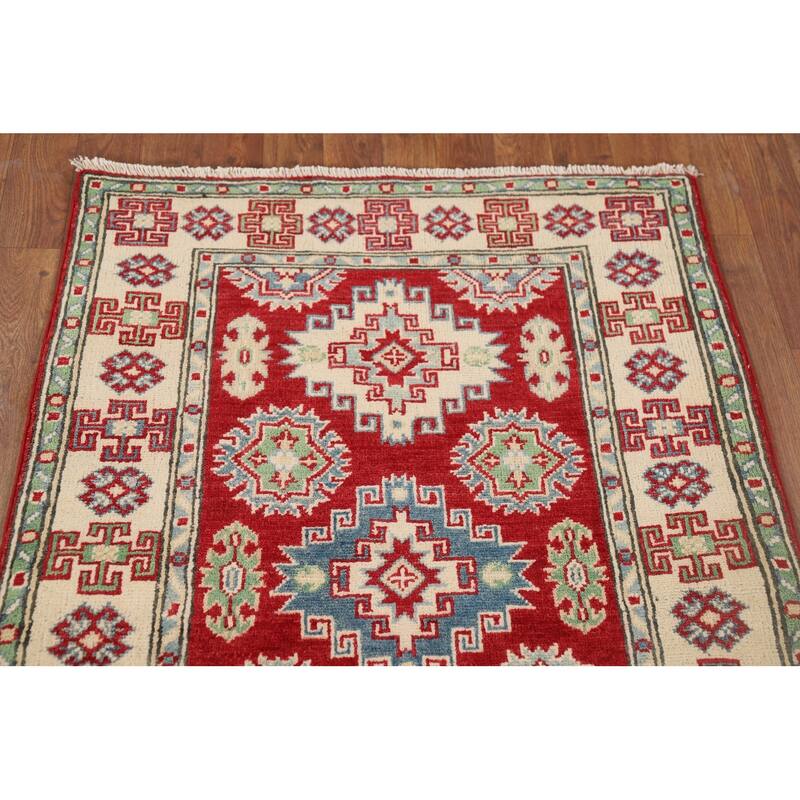 Geometric Kazak Runner Rug Handmade Oriental Wool Carpet - 2'9" x 9'8"