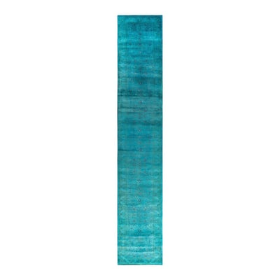 Fine Vibrance One-of-a-Kind Hand-Knotted Runner Rug - Blue, 2' 9" x 15' 5" - 2' 9" x 15' 5"