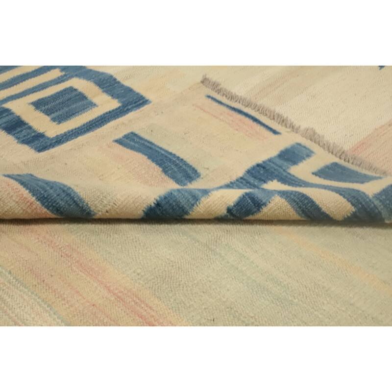 Hand Woven Oriental 100% Wool Carpet Southwestern Tribal Beige & Ivories Kilim Area Rug - 12' 11'' X 9' 11''