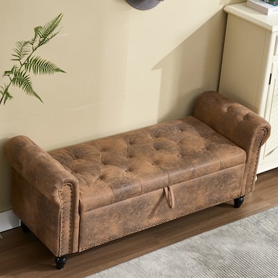 Storage Ottoman 55.12 Inches Upholstered Fabric Storage Ottoman Bench,Button Tufted Ottoman with Storage