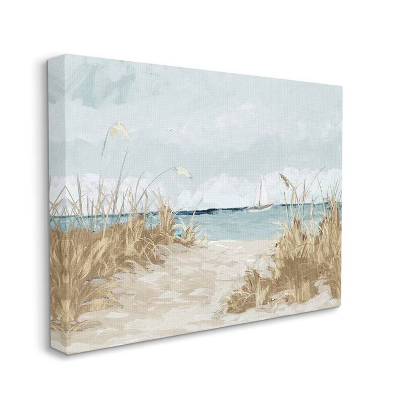 Stupell Sandy Beach Walkway Distant Sailboats Floating Sea Canvas Wall Art, Design by Julie Derice