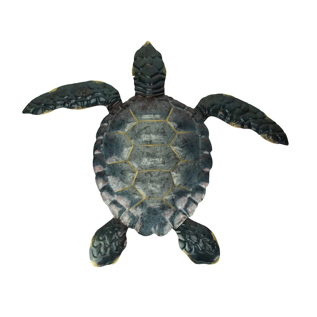 Blue Galvanized Metal Art Sea Turtle Wall Sculpture 19 Inch