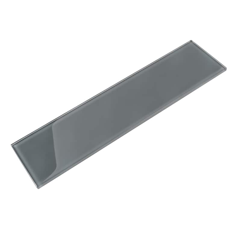 Apollo tile 4" x 16" Colorway Glossy Coin Gray Glass Tile (5.33 sq ft/case) - 12 Pack