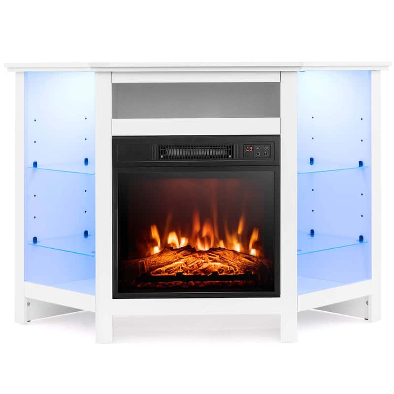 Fireplace TV Stand w/ Led Lights Electric Fireplace for TV up to 50'' - White
