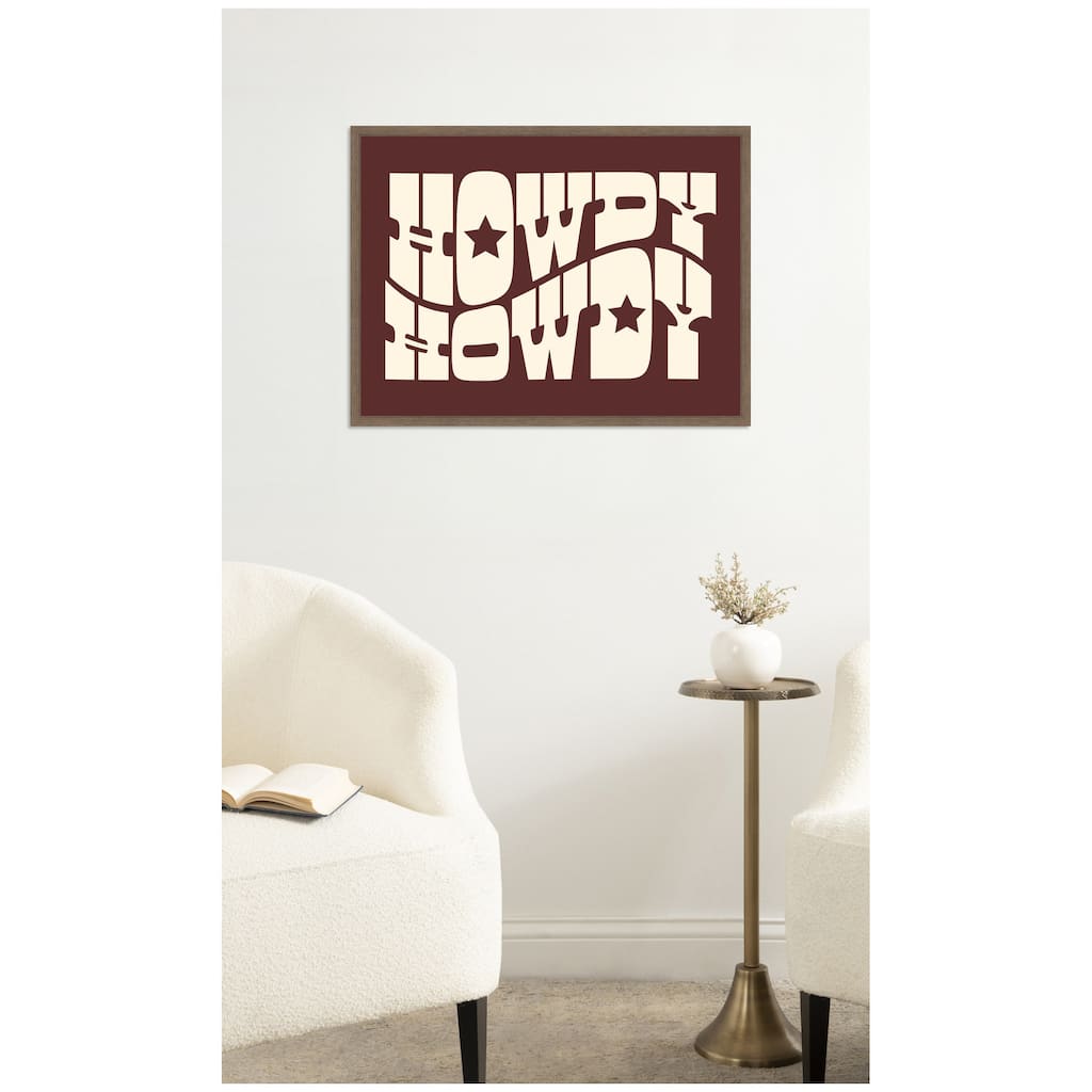 Kate and Laurel Howdy Burgundy (28x38in) by Honey Island Studio Framed Canvas Wall Art Print
