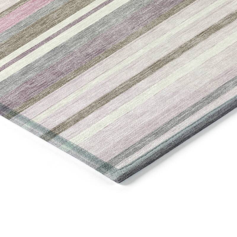 Machine Washable Indoor/ Outdoor Modern Stripes Chantille Rug