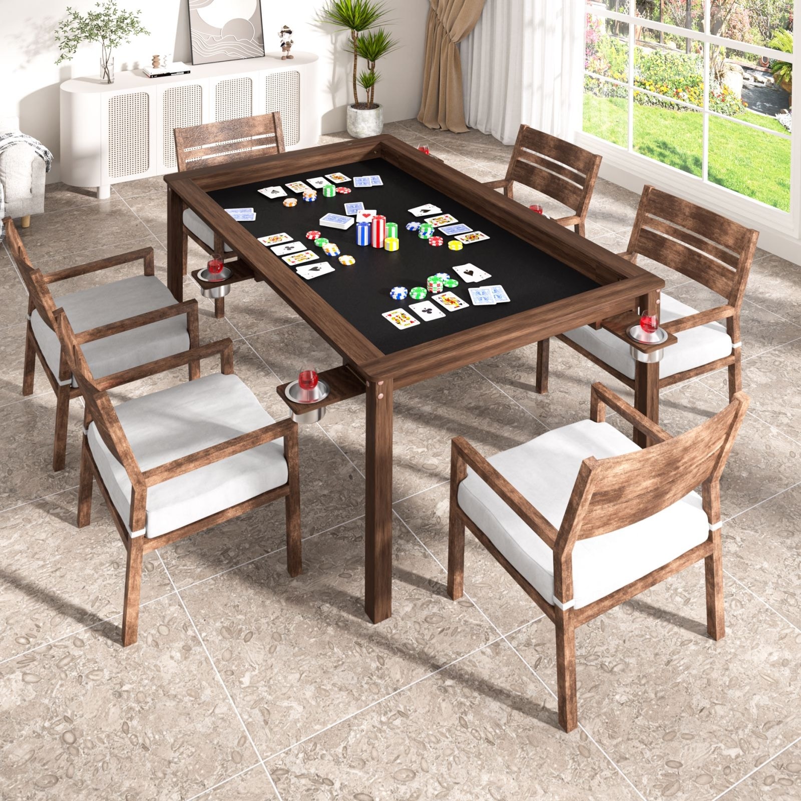 ダイニングテーブル Vintage Game table VEIKOUS Multifunctional Wood Gaming & Dining Table with Cup