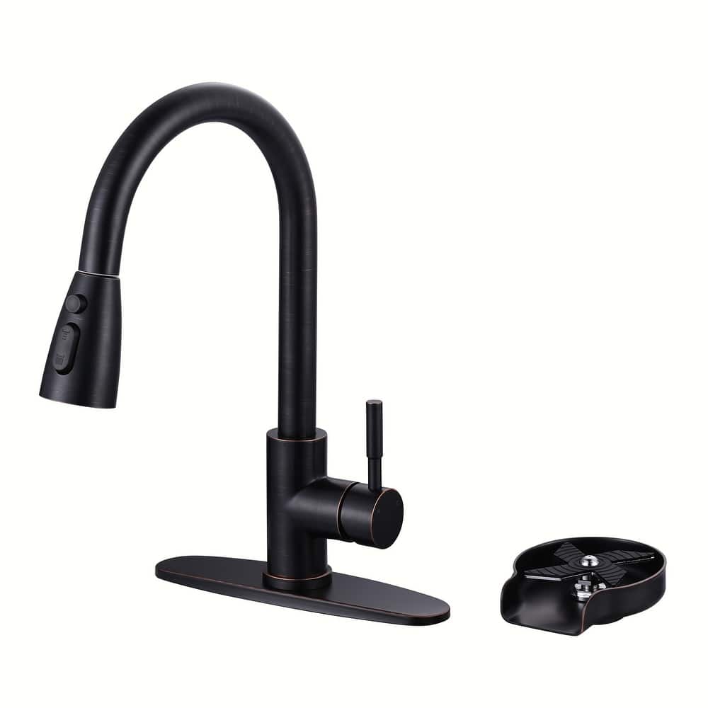 WOWOW Single-Handle Pull Down Sprayer Kitchen Faucet with Glass Rinser