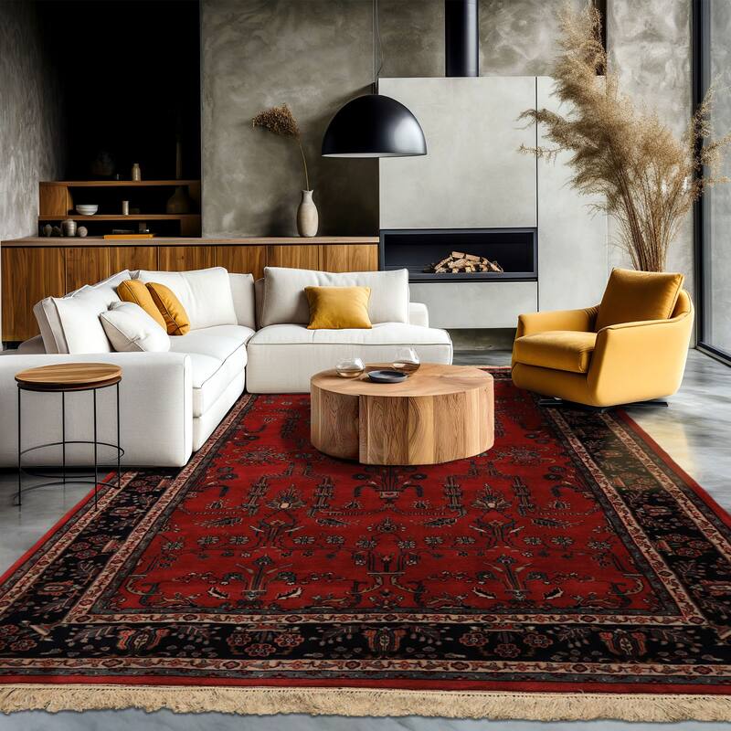 6'2''x9'1'' Hand Knotted Wool Burgundy Sarouk 200 KPSI Plush Pile Rug - 6' 2'' x 9' 1'' - 6' 2'' x 9' 1''