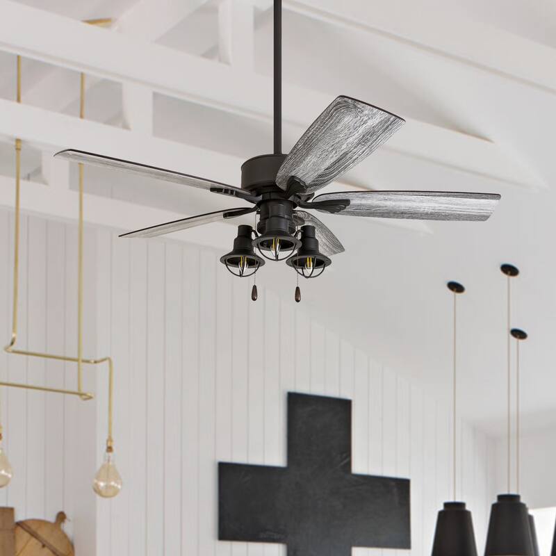 The Gray Barn Kedelston 52-inch Coastal Indoor LED Ceiling Fan with Pull Chains 5 Reversible Blades - 52