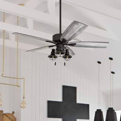 The Gray Barn Kedelston 52-inch Coastal Indoor LED Ceiling Fan with Pull Chains 5 Reversible Blades - 52