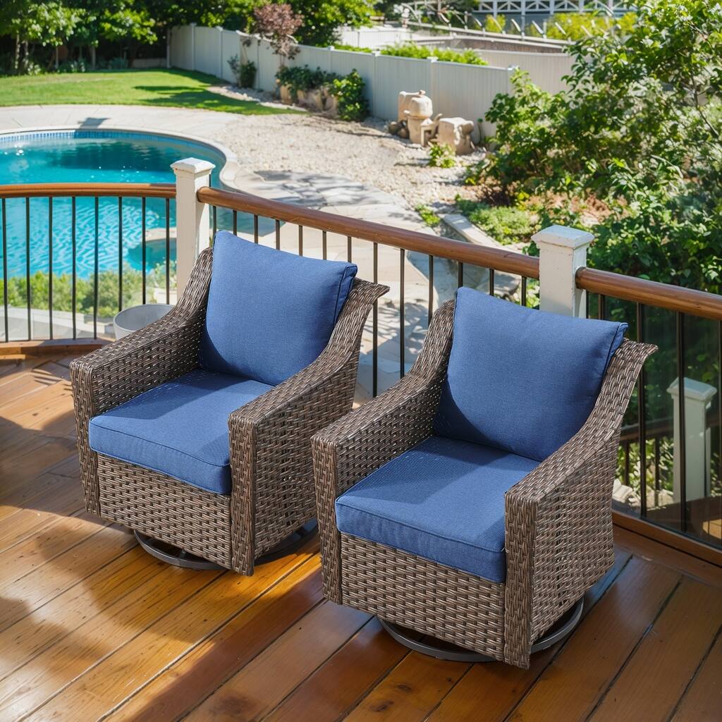 360° Rotating Wicker Patio Bistro Sets with Soft Cushion - Brown