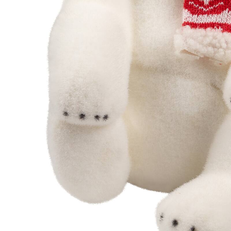 Sitting Polar Bear with Scarf Christmas Figure - 12.25" - White and Red